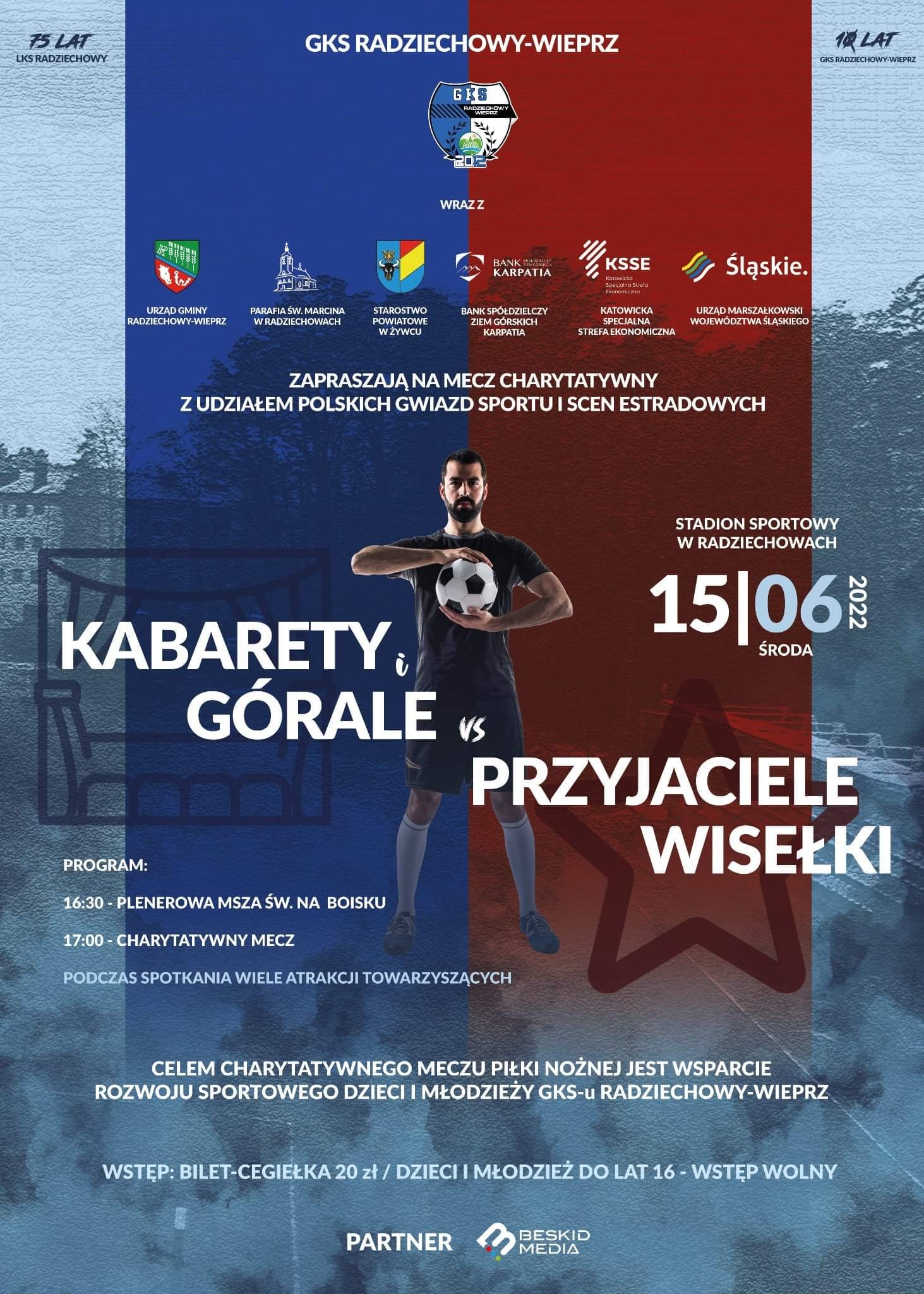 Zapraszamy na stadion GKS Radziechowy-Wieprz, gdzie odbędzie się mecz charytatywny z udziałem gwiazd...