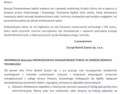 Obraz 2: Informacja od Spółki Beskid dotycząca pla...