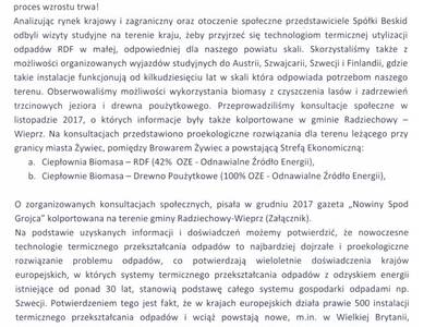 Obraz 3: Informacja od Spółki Beskid dotycząca pla...