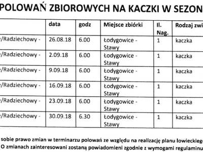 Obraz 2: Terminarz polowań Kół Łowieckich na kaczk...