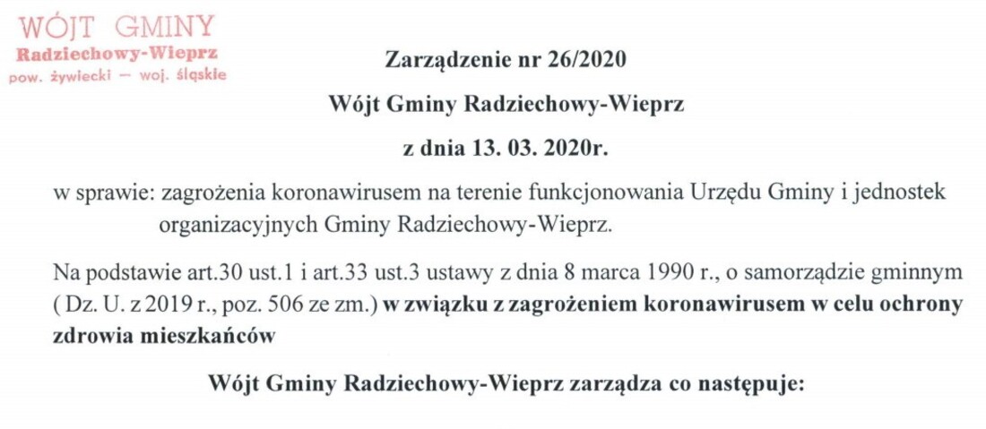 Z dniem 13 marca 2020r. do odwołania wprowadza się...