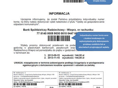 Informacja o wpłatach za odpady komunalne