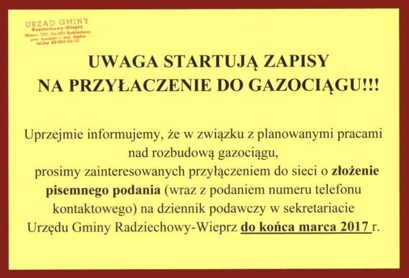 UWAGA! Startują zapisu na przyłączenie do gazociągu!!!