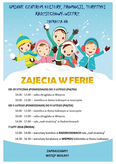 ZAPRASZAMY NA ZAJĘCIA W FERIE!