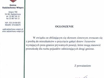 Prośba do mieszkańców Gminy Radziechowy-Wieprz