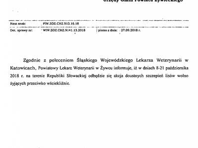 Powiatowy Lekarz Weterynarii w Żywcu informuje