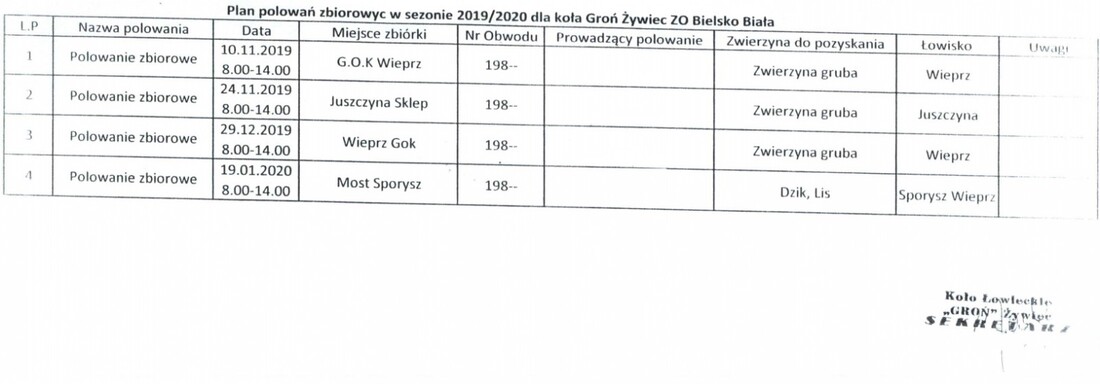 Koło Łowieckie: Groń Żywiec ZO Bielsko-Biała - kalendarz...