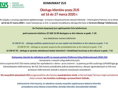 Informacja o zmianie zasad obsługi klientów Zakład...