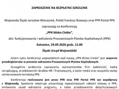 Zaproszenie na konferencję i szkolenie: ''PPK blis...