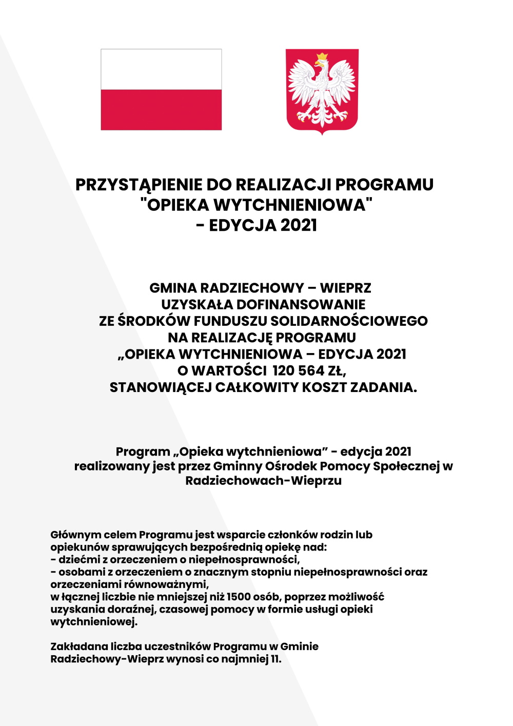 Przystąpienie do realizacji programu: &quot;Opieka Wytchnieniowa&quot; - edycja 2021