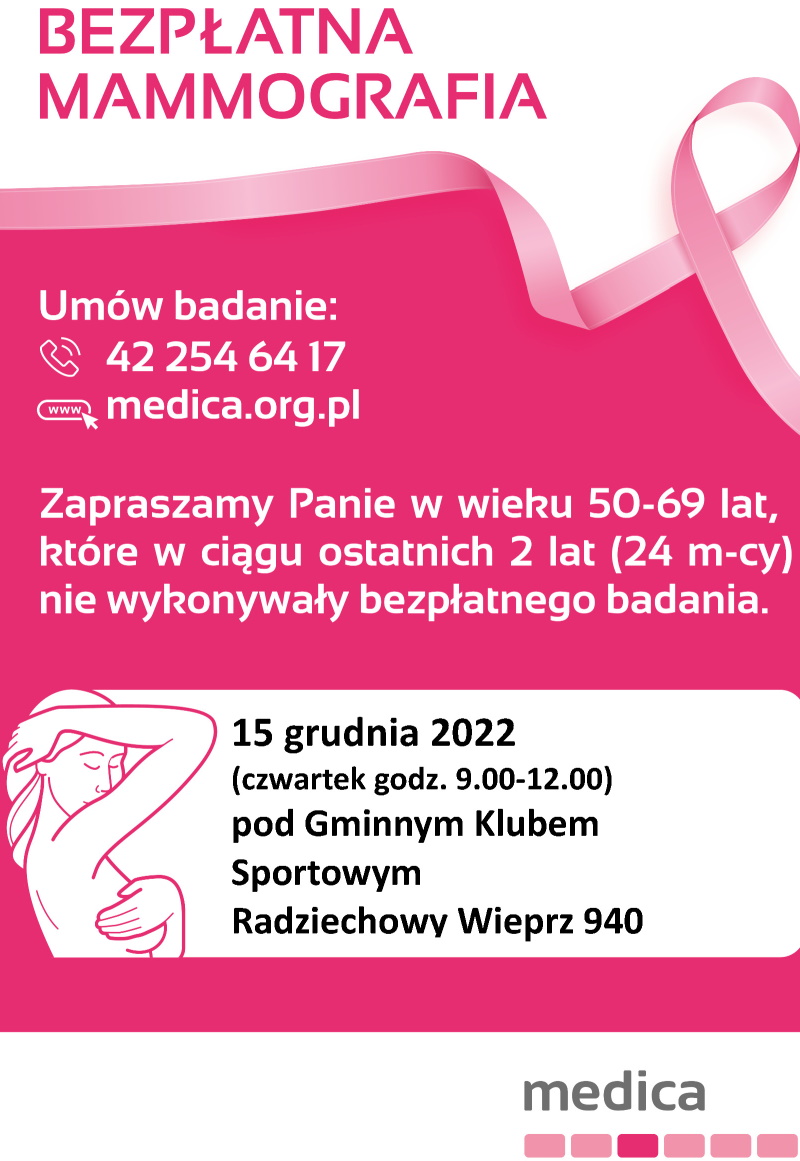 Bezpłatna mammografia - umów badanie na 15 grudnia 2022r.