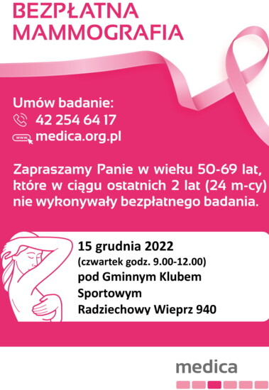 Bezpłatna mammografia - umów badanie na 15 grudnia...