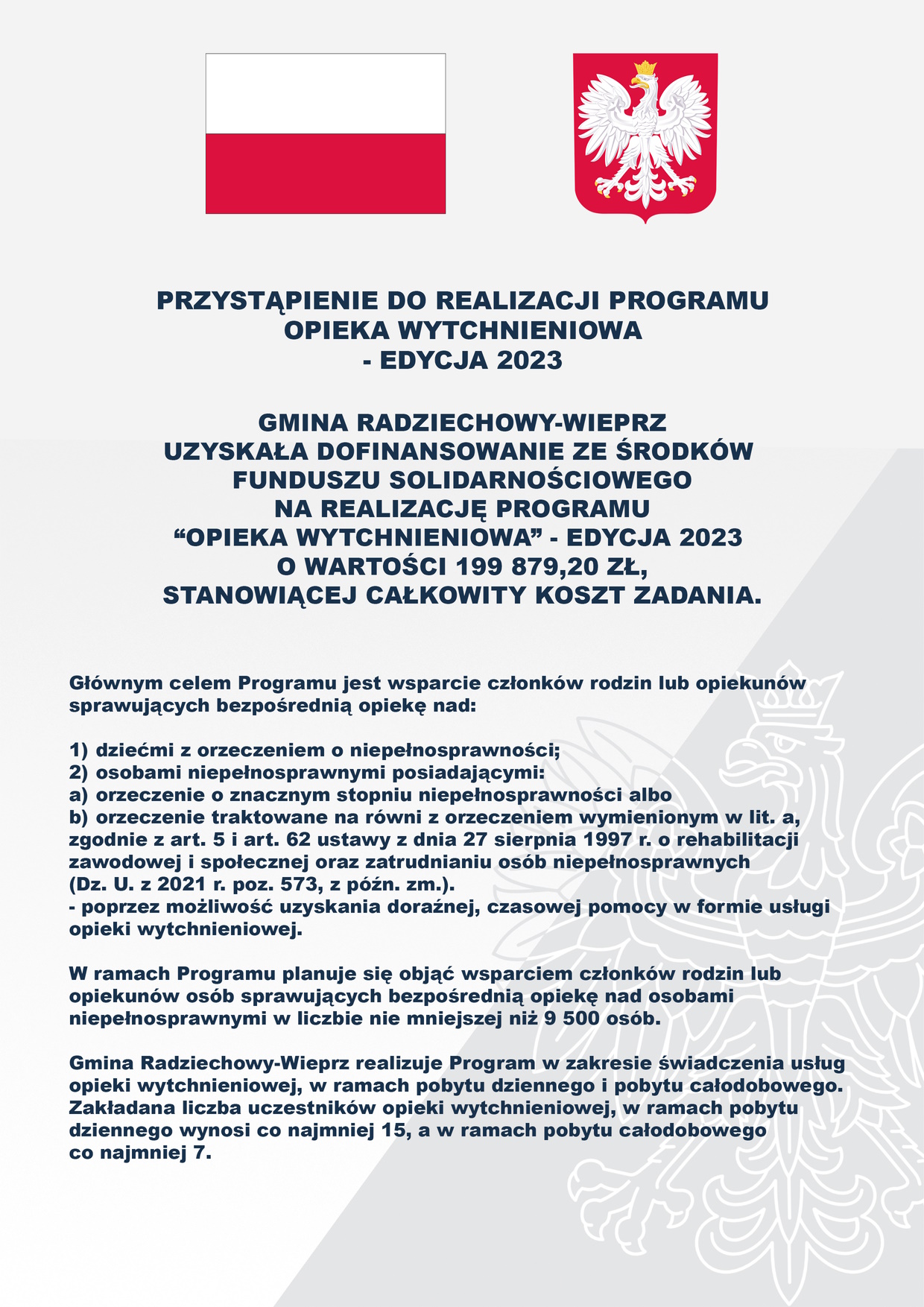 Przystąpienie do realizacji programu: &quot;Opieka Wytchnieniowa&quot; - edycja 2023