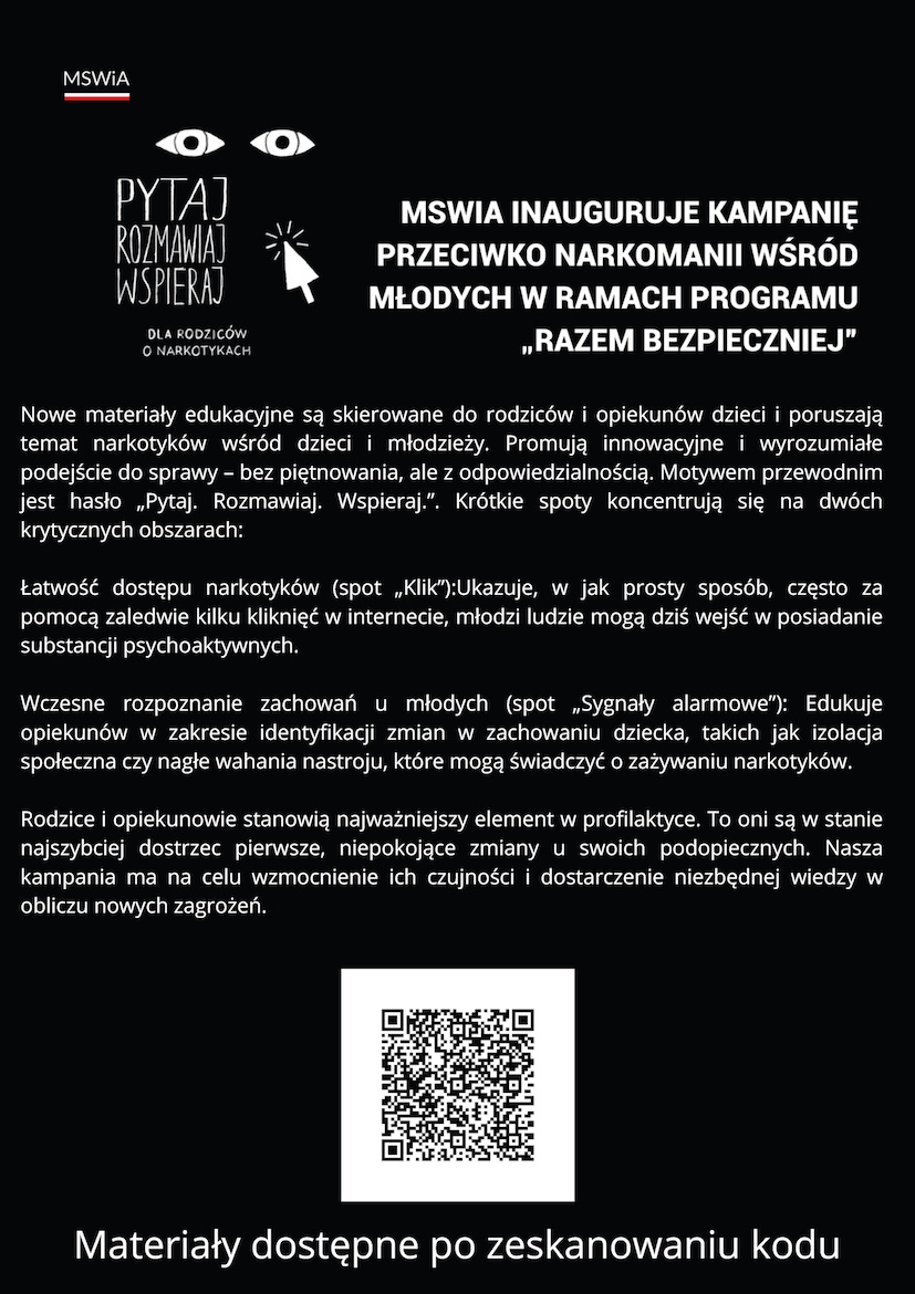MSWIA inauguruje kampanię przeciwko narkomanii wśród młodych w ramach programu „Razem Bezpieczniej"